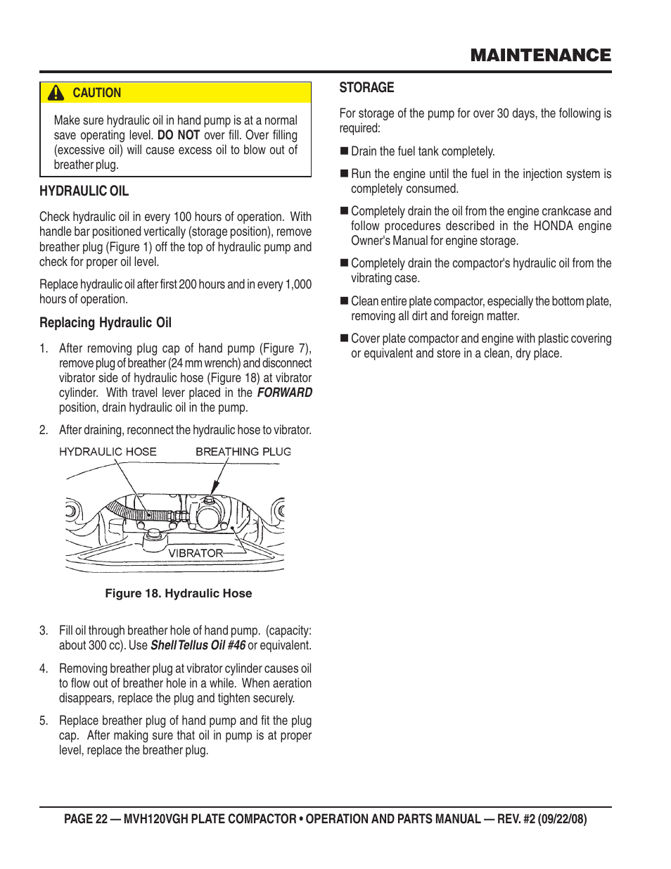 Maintenance | Multiquip MVH120VGH User Manual | Page 22 / 78
