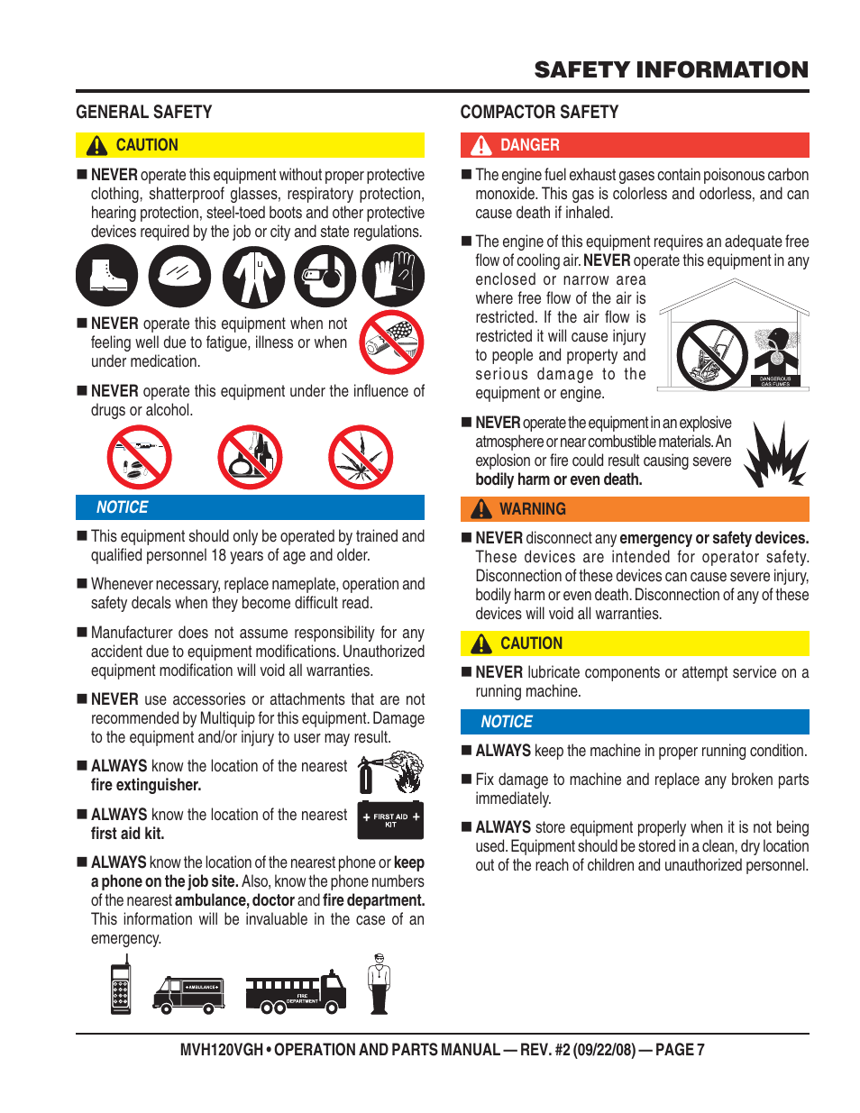Safety information | Multiquip MVH120VGH User Manual | Page 7 / 78