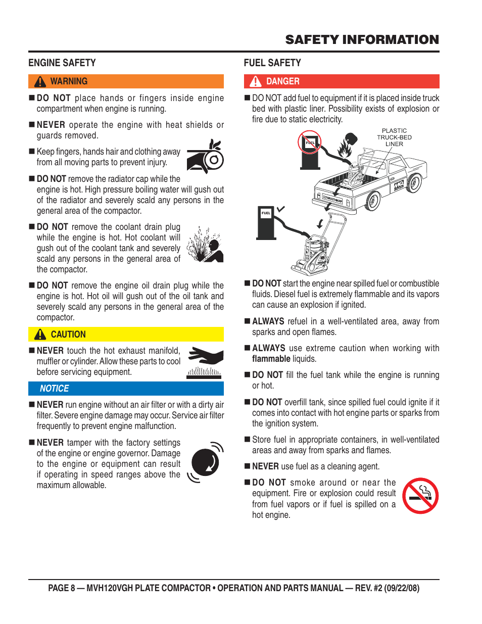 Safety information | Multiquip MVH120VGH User Manual | Page 8 / 78