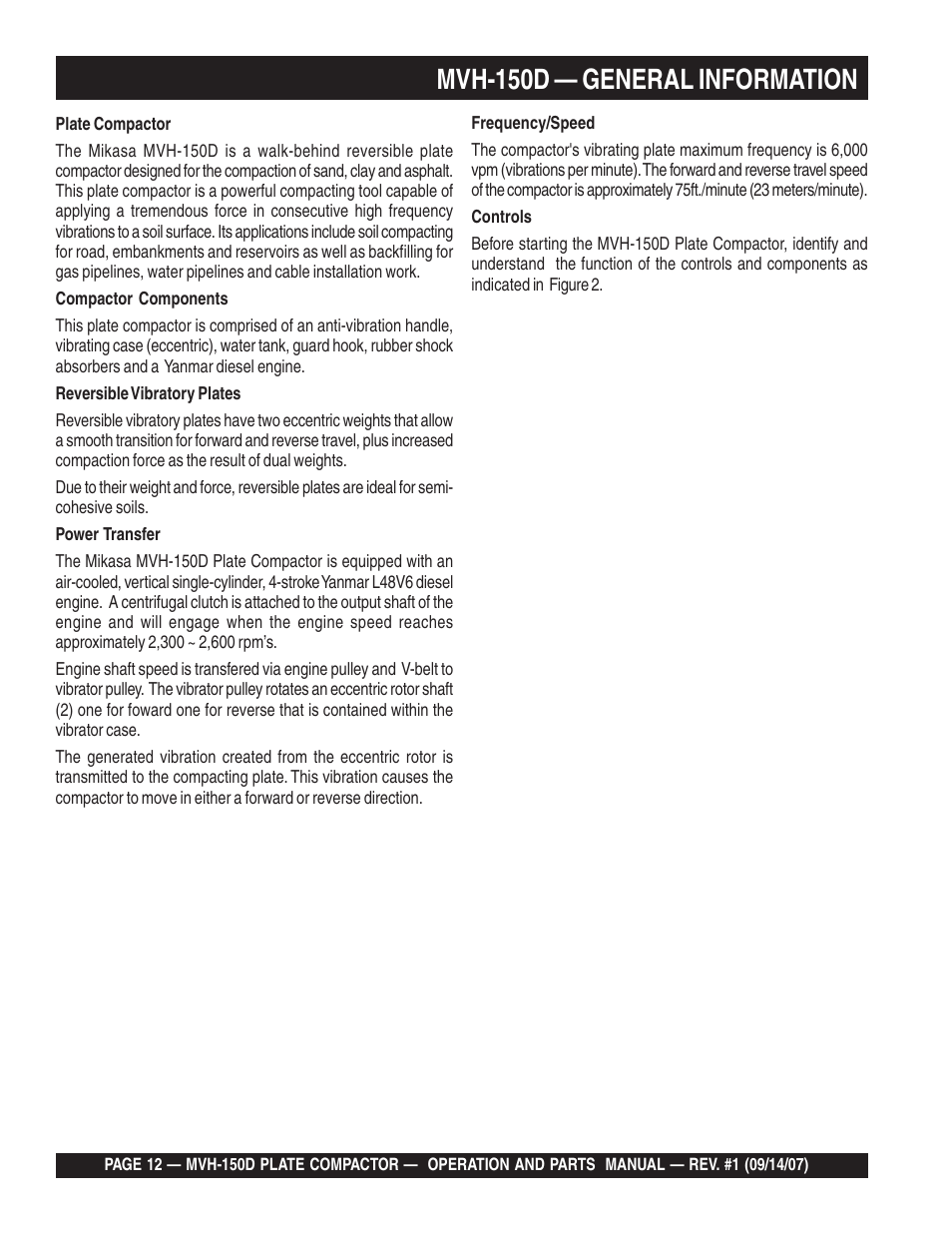 Mvh-150d — general information | Multiquip MVH150D User Manual | Page 12 / 64