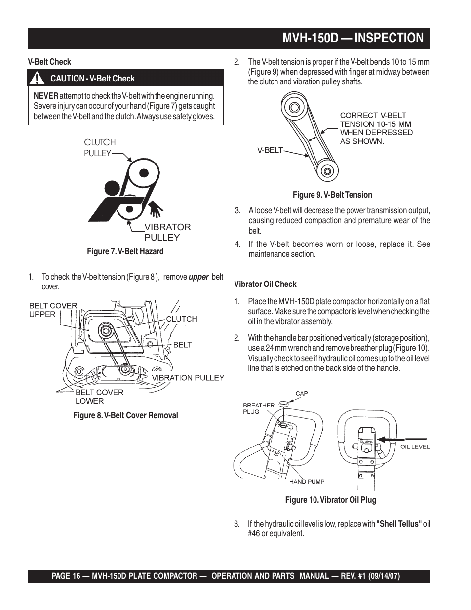 Mvh-150d — inspection | Multiquip MVH150D User Manual | Page 16 / 64