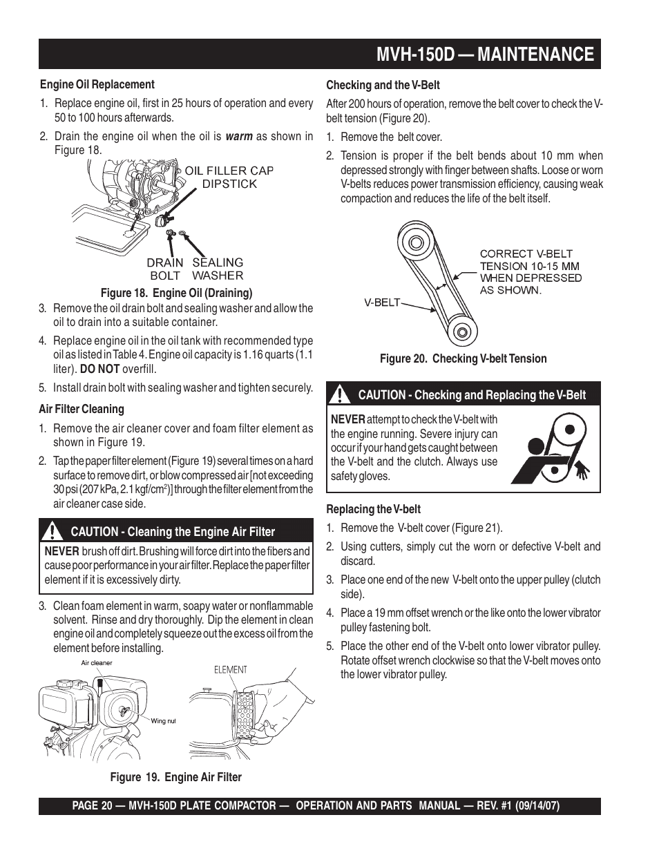Mvh-150d — maintenance | Multiquip MVH150D User Manual | Page 20 / 64
