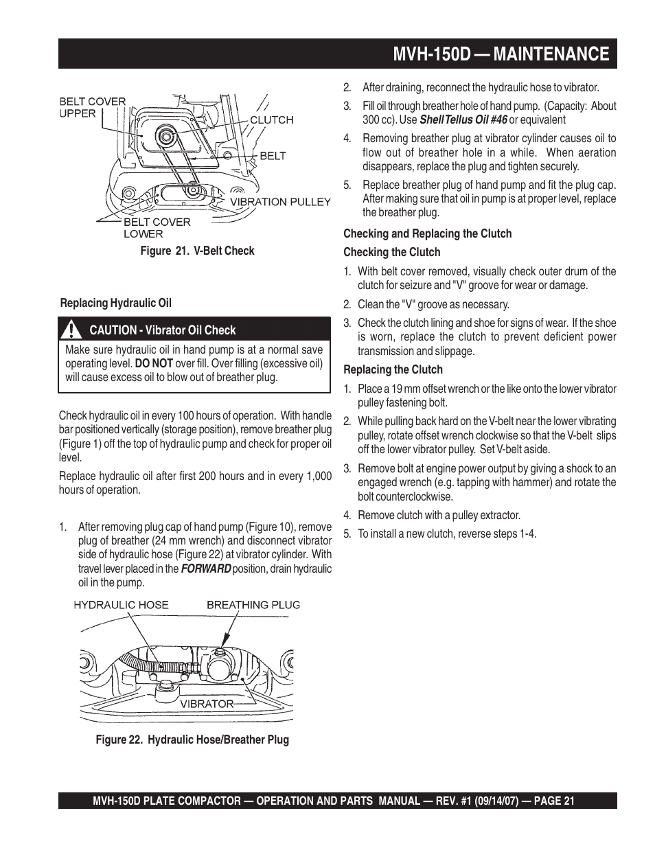 Mvh-150d — maintenance | Multiquip MVH150D User Manual | Page 21 / 64