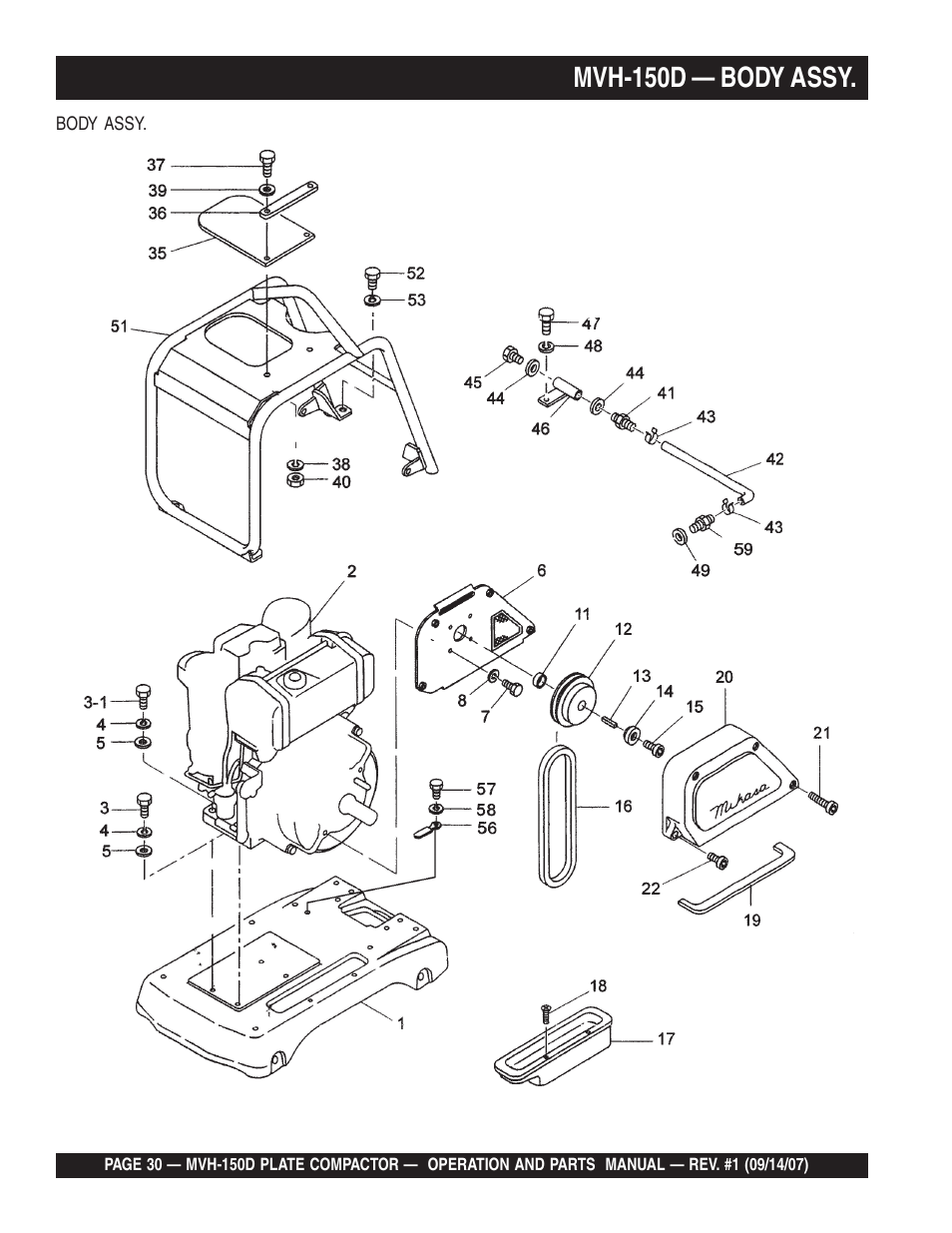 Mvh-150d — body assy | Multiquip MVH150D User Manual | Page 30 / 64