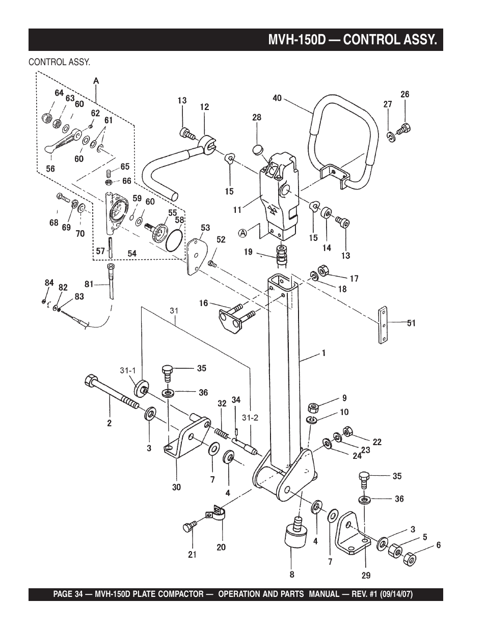 Mvh-150d — control assy | Multiquip MVH150D User Manual | Page 34 / 64