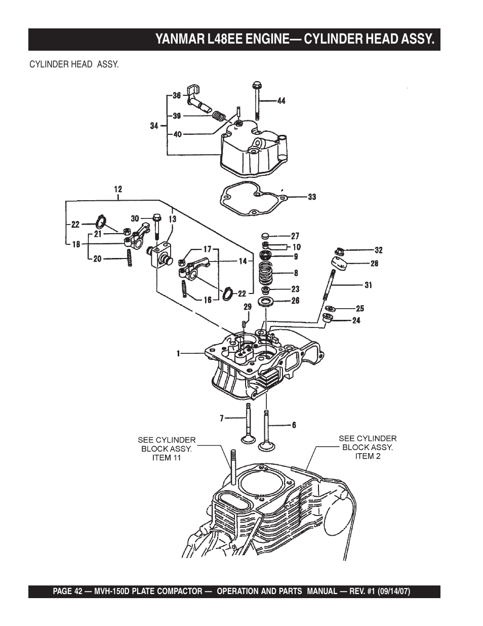 Yanmar l48ee engine— cylinder head assy | Multiquip MVH150D User Manual | Page 42 / 64