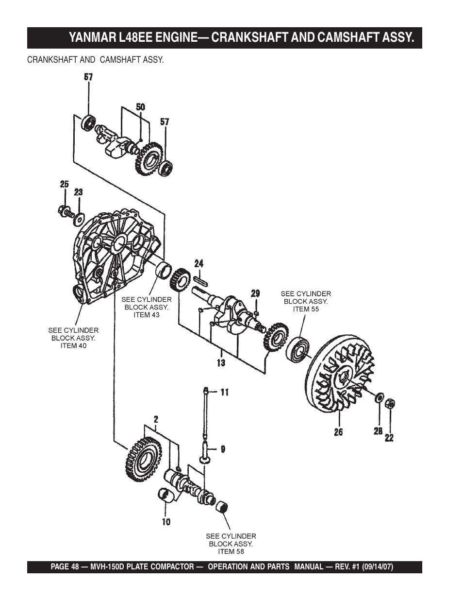 Yanmar l48ee engine— crankshaft and camshaft assy | Multiquip MVH150D User Manual | Page 48 / 64