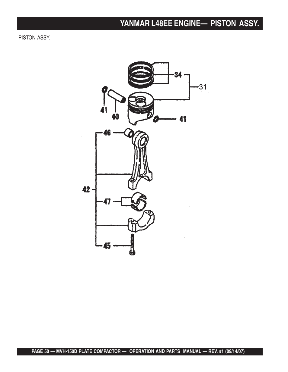 Yanmar l48ee engine— piston assy | Multiquip MVH150D User Manual | Page 50 / 64