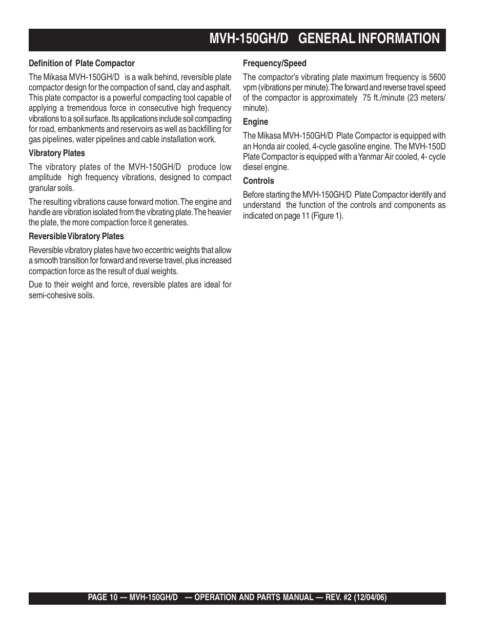 Lmvh-150gh/d general information | Multiquip MVH150D User Manual | Page 10 / 90
