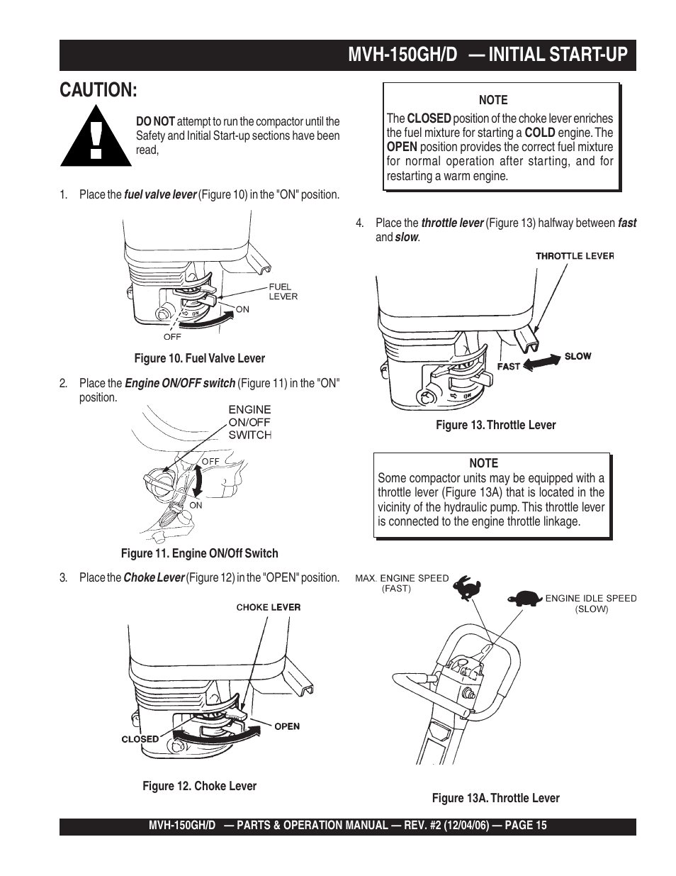 Caution: d, Mvh-150gh/d — initial start-up | Multiquip MVH150D User Manual | Page 15 / 90