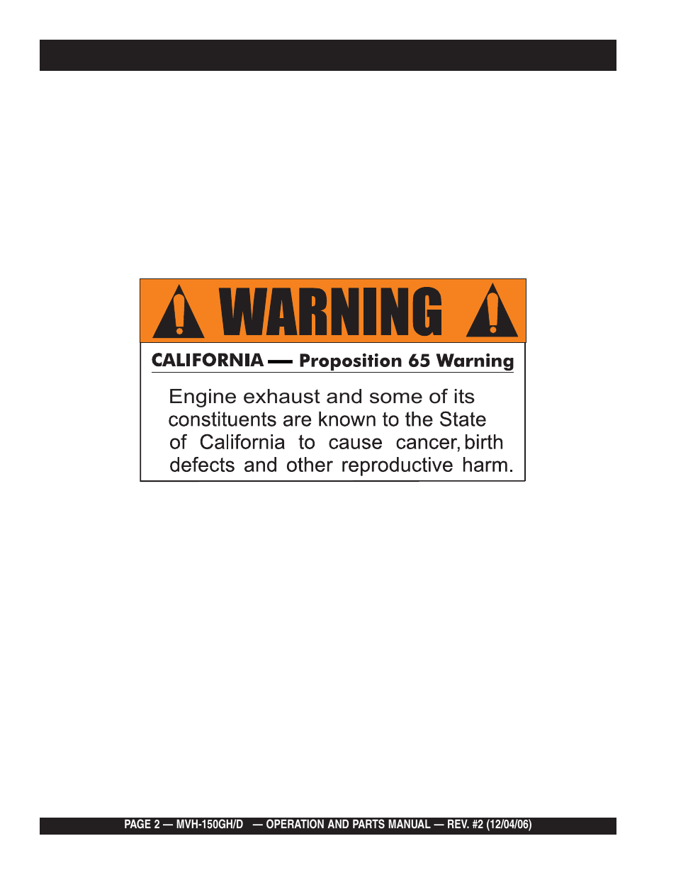 Lengine exhaust and some of its | Multiquip MVH150D User Manual | Page 2 / 90