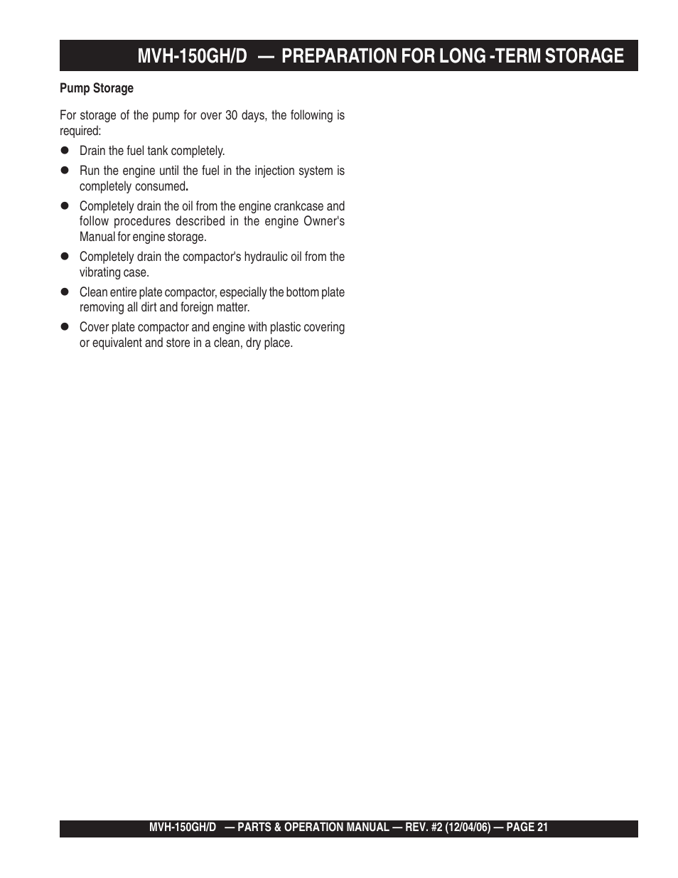 Mvh-150gh/d — preparation for long -term storage | Multiquip MVH150D User Manual | Page 21 / 90
