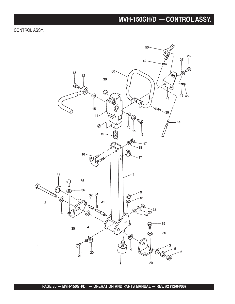 Mvh-150gh/d — control assy | Multiquip MVH150D User Manual | Page 36 / 90