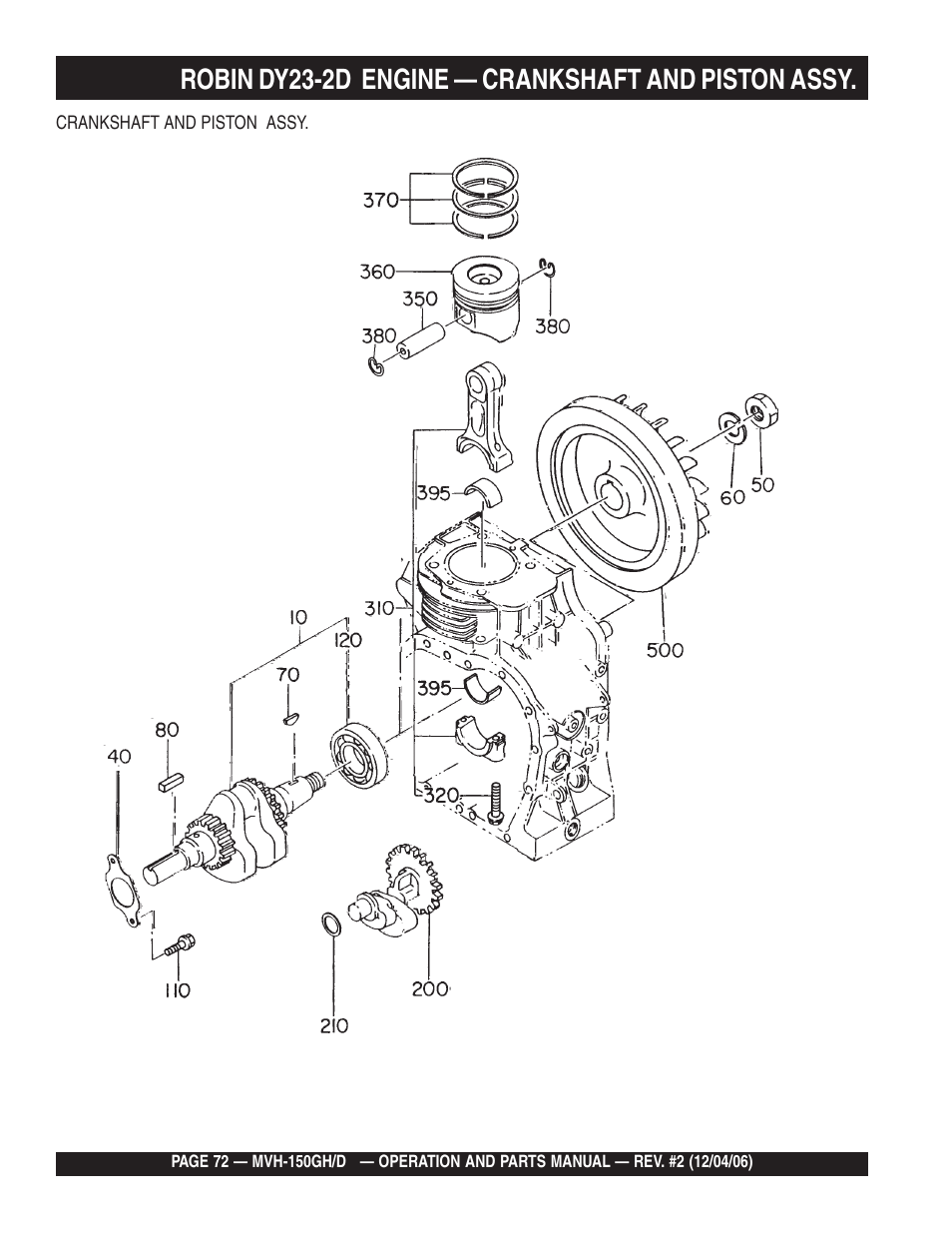 Lrobin dy23-2d engine — crankshaft and piston assy | Multiquip MVH150D User Manual | Page 72 / 90