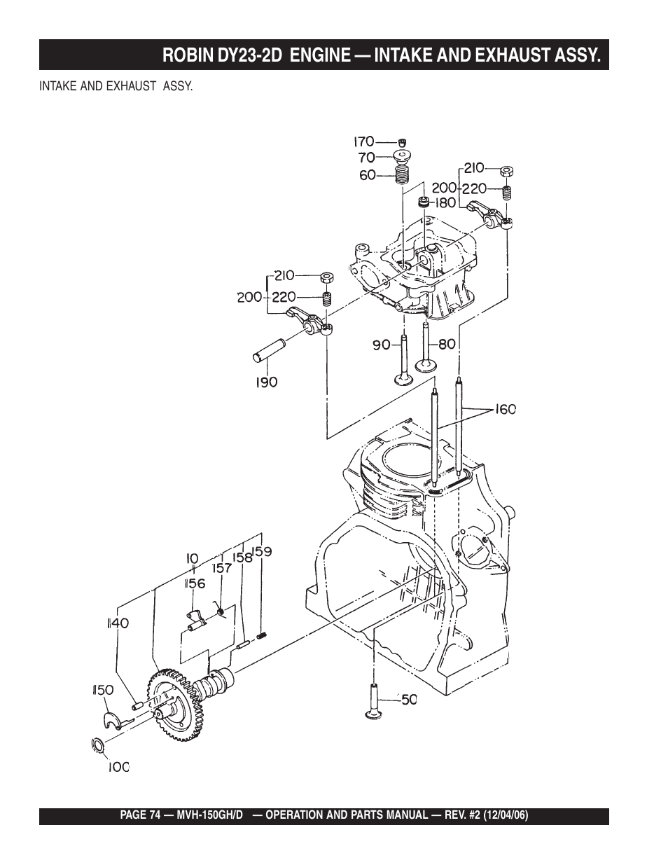 Lrobin dy23-2d engine — intake and exhaust assy | Multiquip MVH150D User Manual | Page 74 / 90