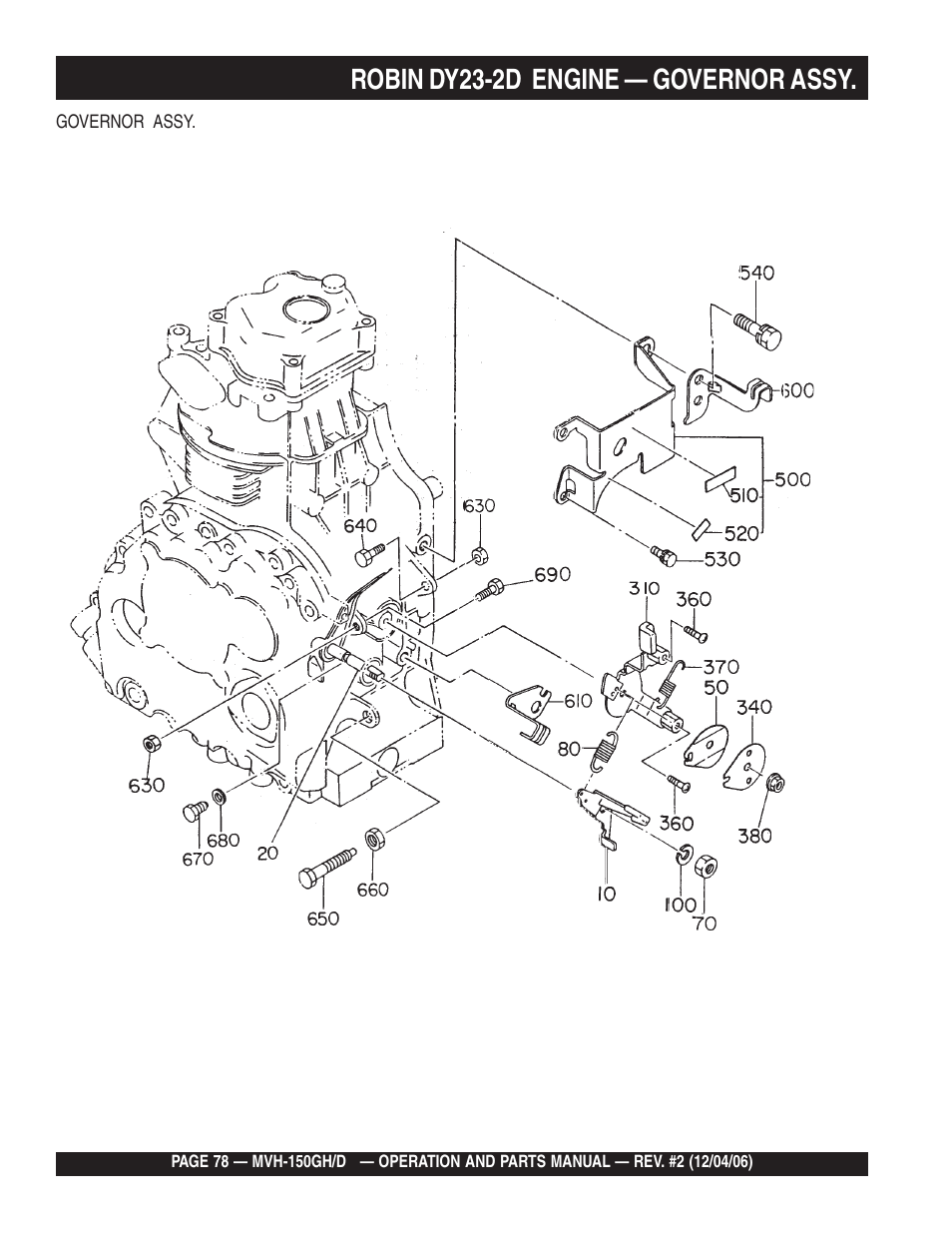 Robin dy23-2d engine — governor assy | Multiquip MVH150D User Manual | Page 78 / 90