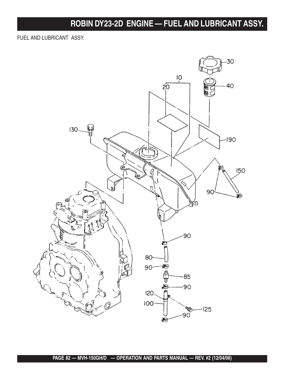 Lrobin dy23-2d engine — fuel and lubricant assy | Multiquip MVH150D User Manual | Page 82 / 90