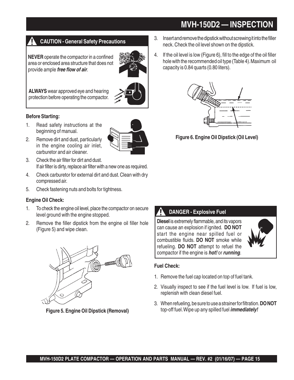 Mvh-150d2 — inspection | Multiquip MVH150D2 User Manual | Page 15 / 64