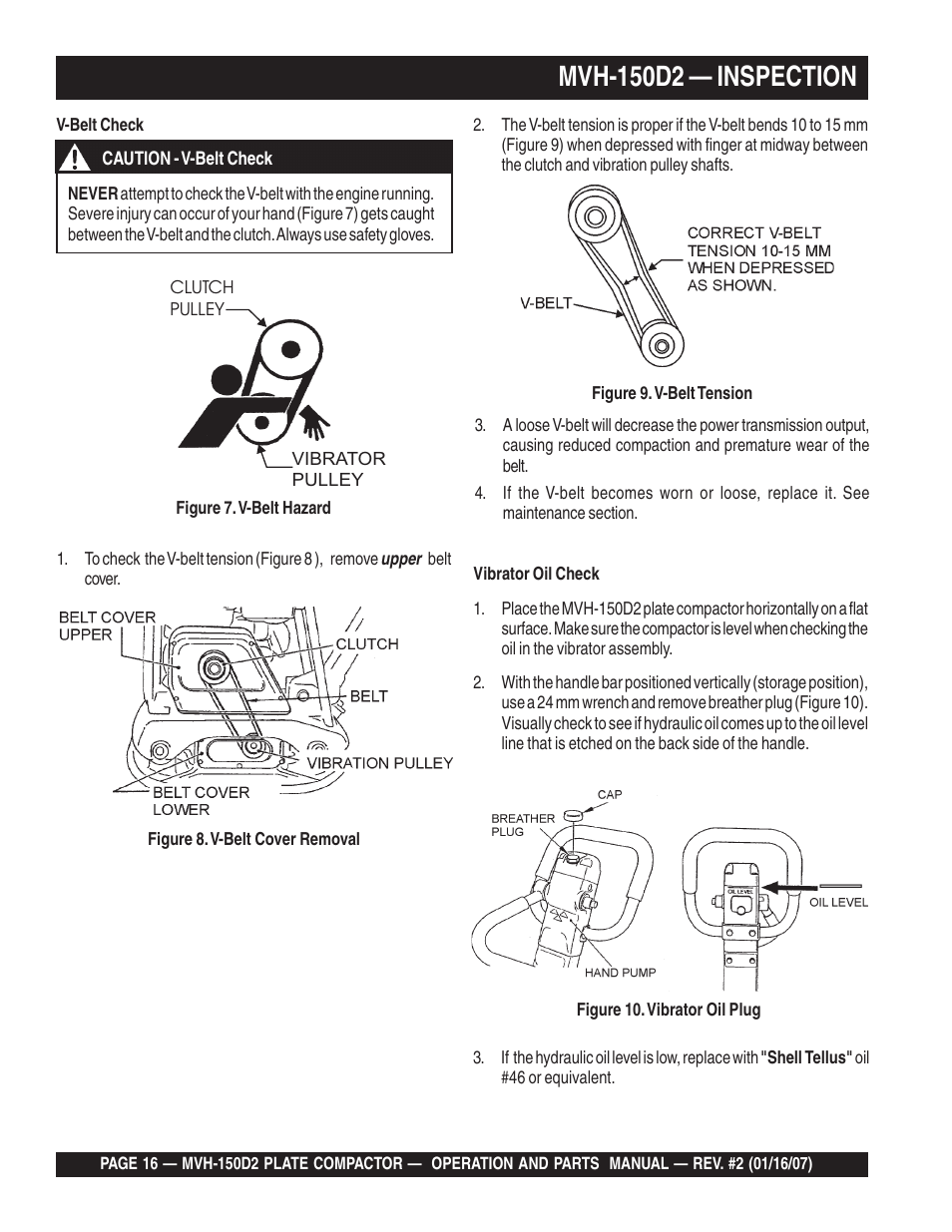 Mvh-150d2 — inspection | Multiquip MVH150D2 User Manual | Page 16 / 64