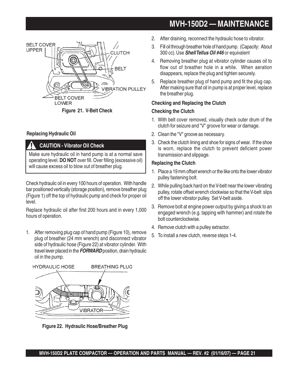 Mvh-150d2 — maintenance | Multiquip MVH150D2 User Manual | Page 21 / 64