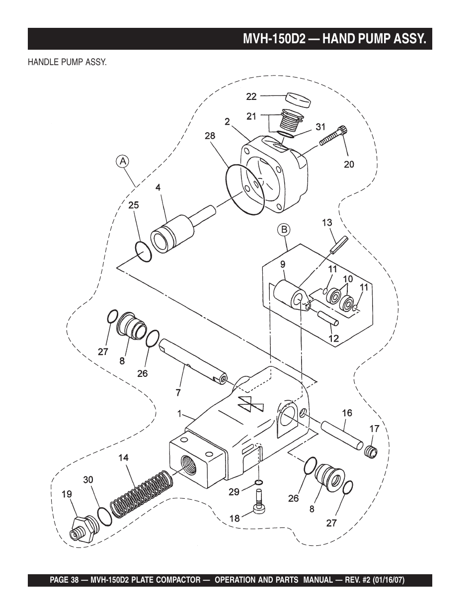 Mvh-150d2 — hand pump assy | Multiquip MVH150D2 User Manual | Page 38 / 64