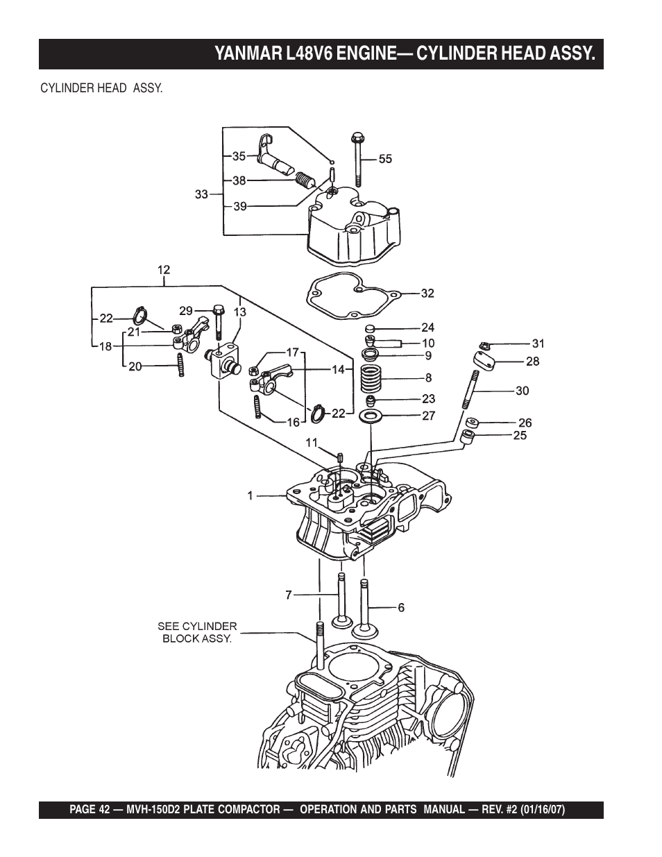 Yanmar l48v6 engine— cylinder head assy | Multiquip MVH150D2 User Manual | Page 42 / 64