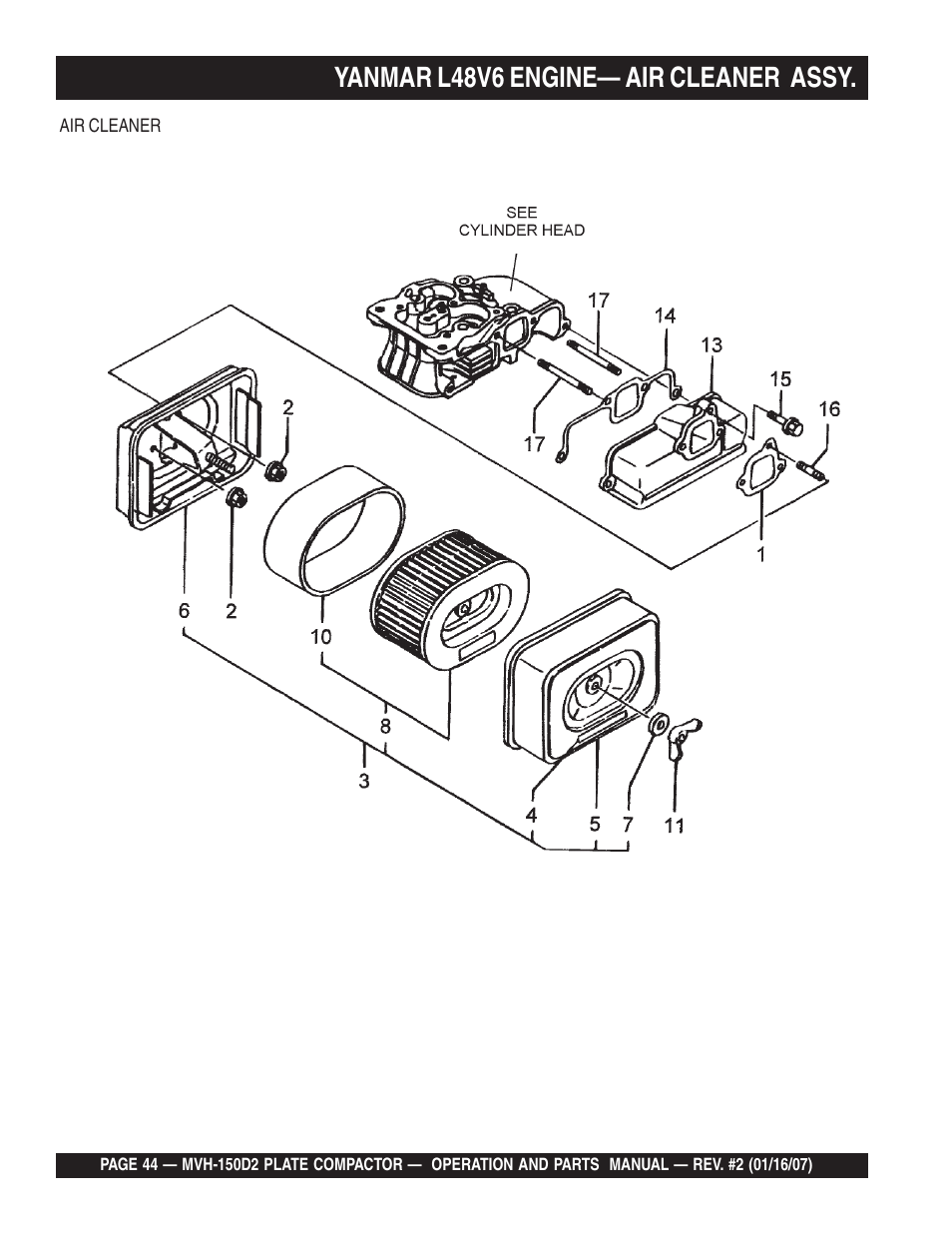 Yanmar l48v6 engine— air cleaner assy | Multiquip MVH150D2 User Manual | Page 44 / 64