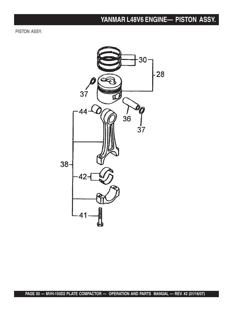 Yanmar l48v6 engine— piston assy | Multiquip MVH150D2 User Manual | Page 50 / 64