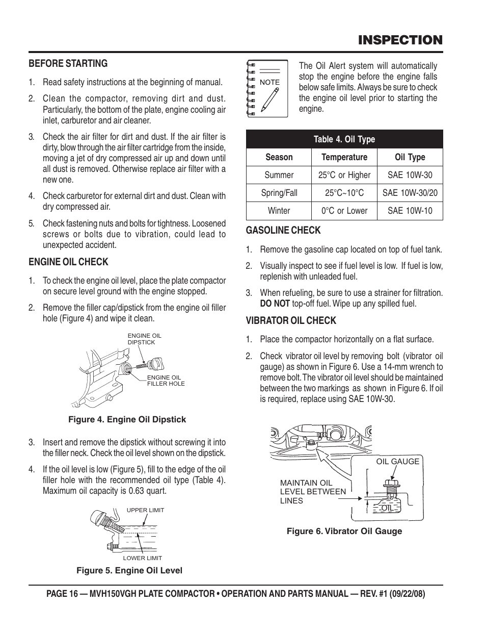 Inspection | Multiquip MVH150VGH User Manual | Page 16 / 78