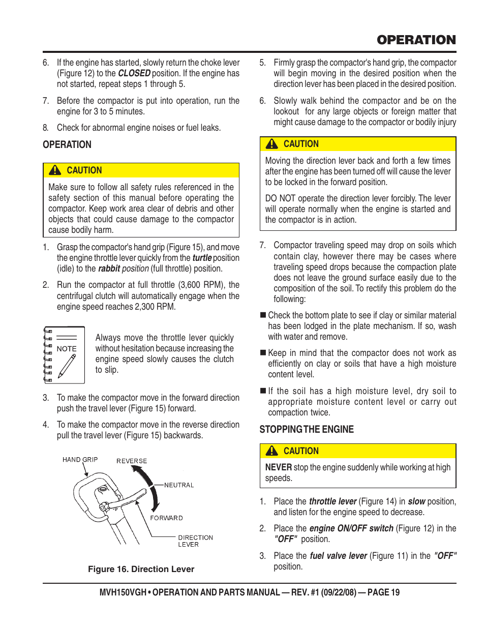 Operation | Multiquip MVH150VGH User Manual | Page 19 / 78