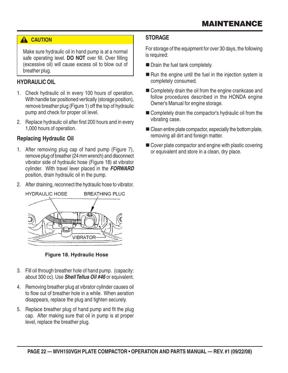 Maintenance | Multiquip MVH150VGH User Manual | Page 22 / 78