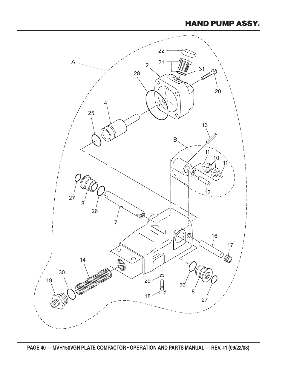 Hand pump assy | Multiquip MVH150VGH User Manual | Page 40 / 78