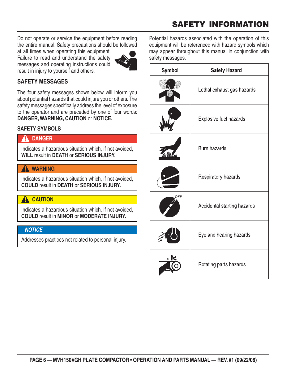Safety information | Multiquip MVH150VGH User Manual | Page 6 / 78