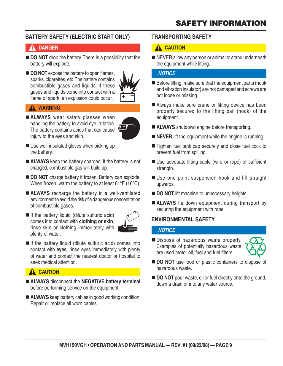 Safety information | Multiquip MVH150VGH User Manual | Page 9 / 78