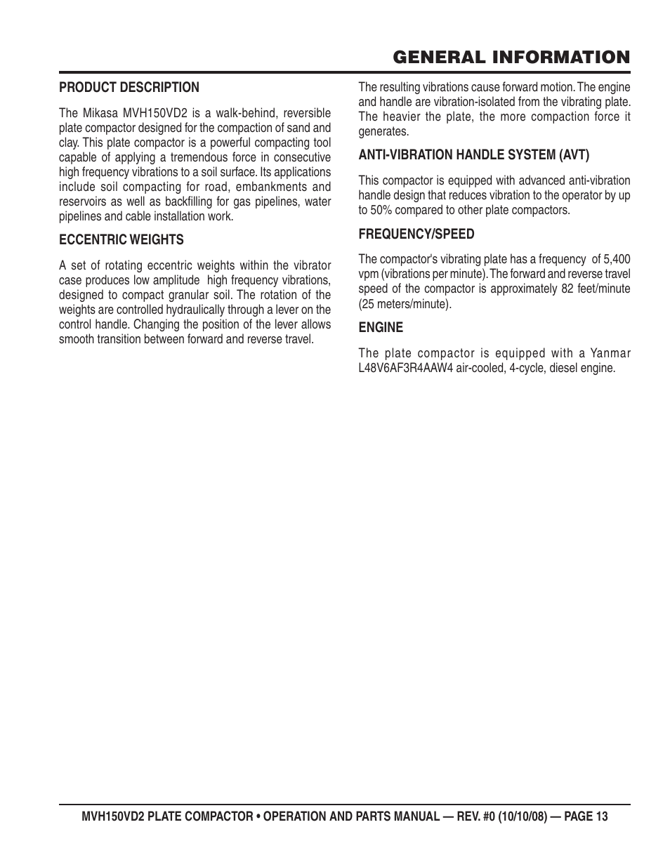 General information | Multiquip MVH150VD2 User Manual | Page 13 / 64