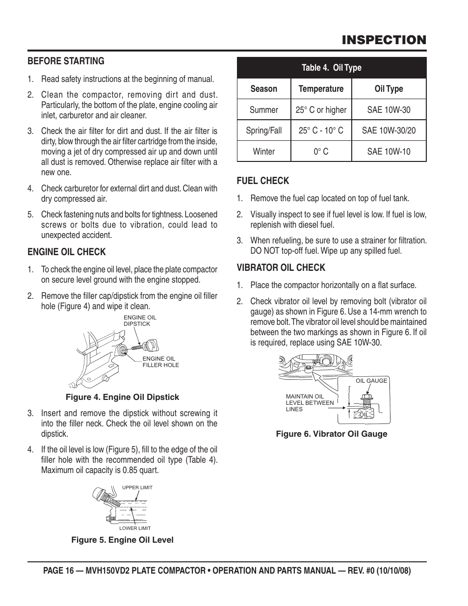 Inspection | Multiquip MVH150VD2 User Manual | Page 16 / 64