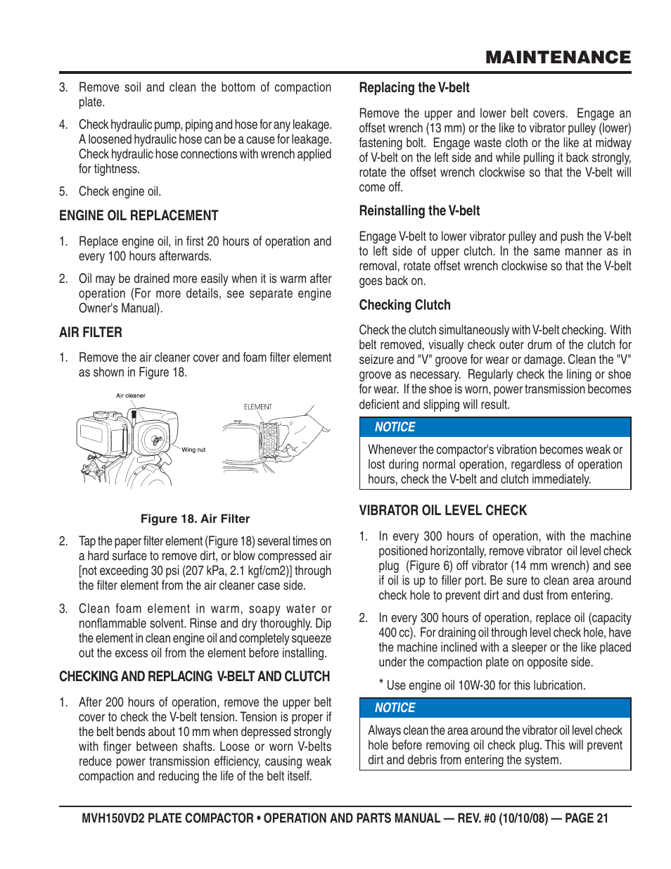 Maintenance | Multiquip MVH150VD2 User Manual | Page 21 / 64