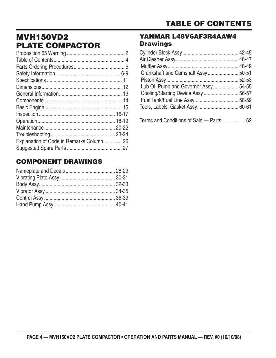 Mvh150vd2 plate compactor | Multiquip MVH150VD2 User Manual | Page 4 / 64