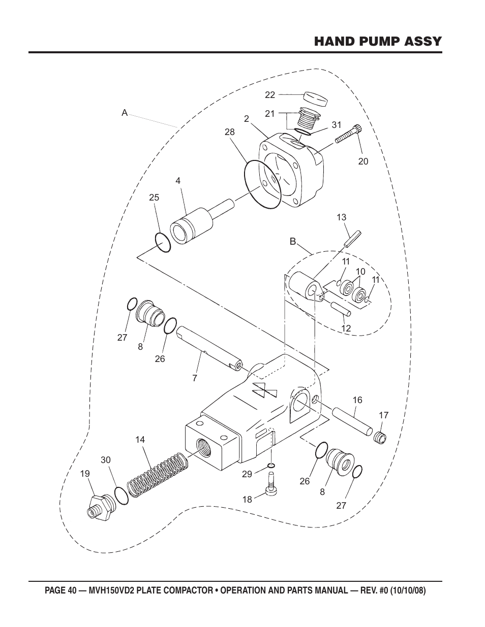 Hand pump assy | Multiquip MVH150VD2 User Manual | Page 40 / 64