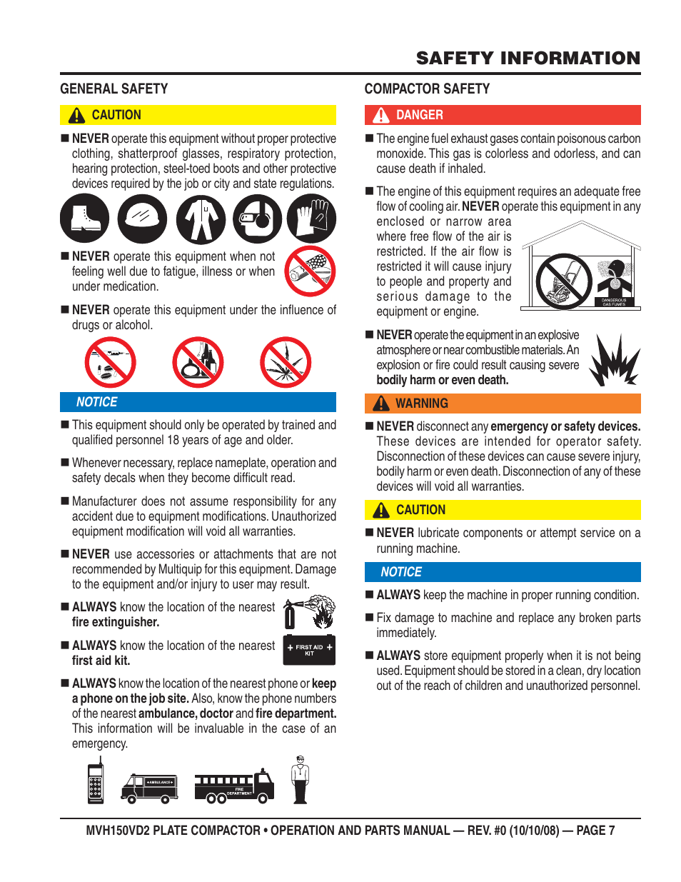 Safety information | Multiquip MVH150VD2 User Manual | Page 7 / 64