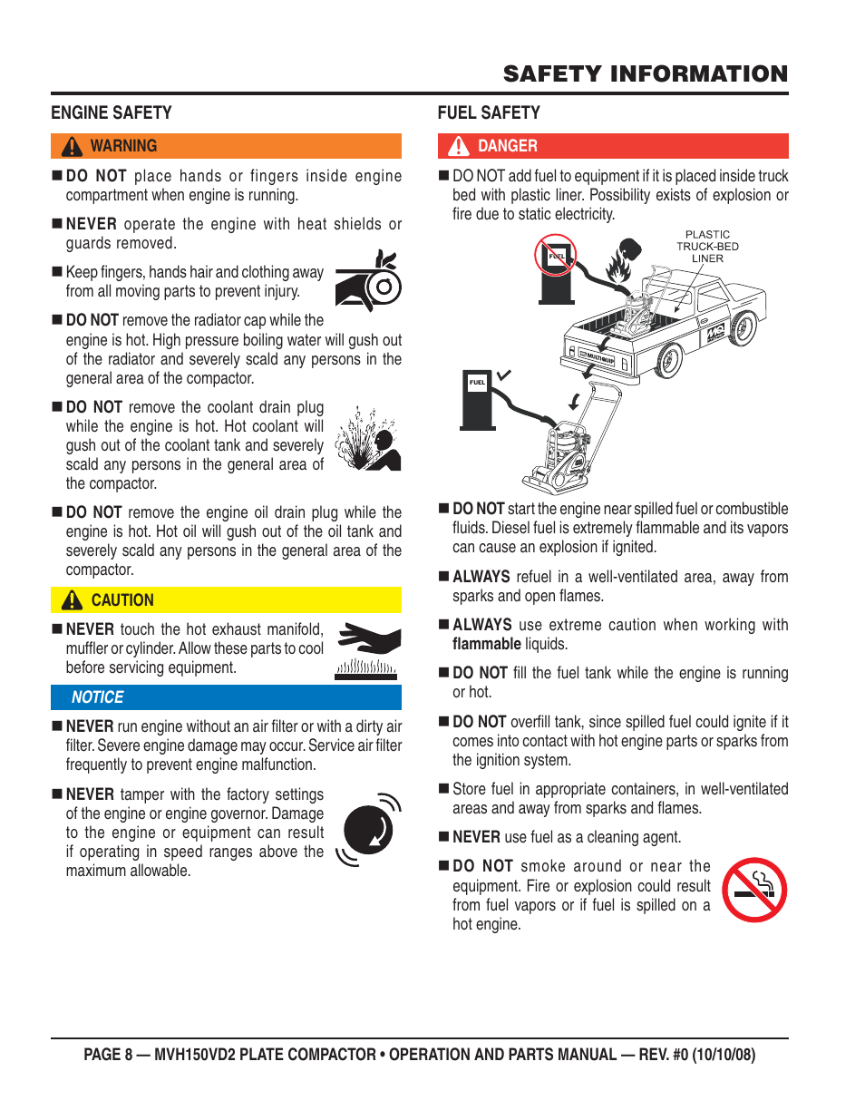 Safety information | Multiquip MVH150VD2 User Manual | Page 8 / 64
