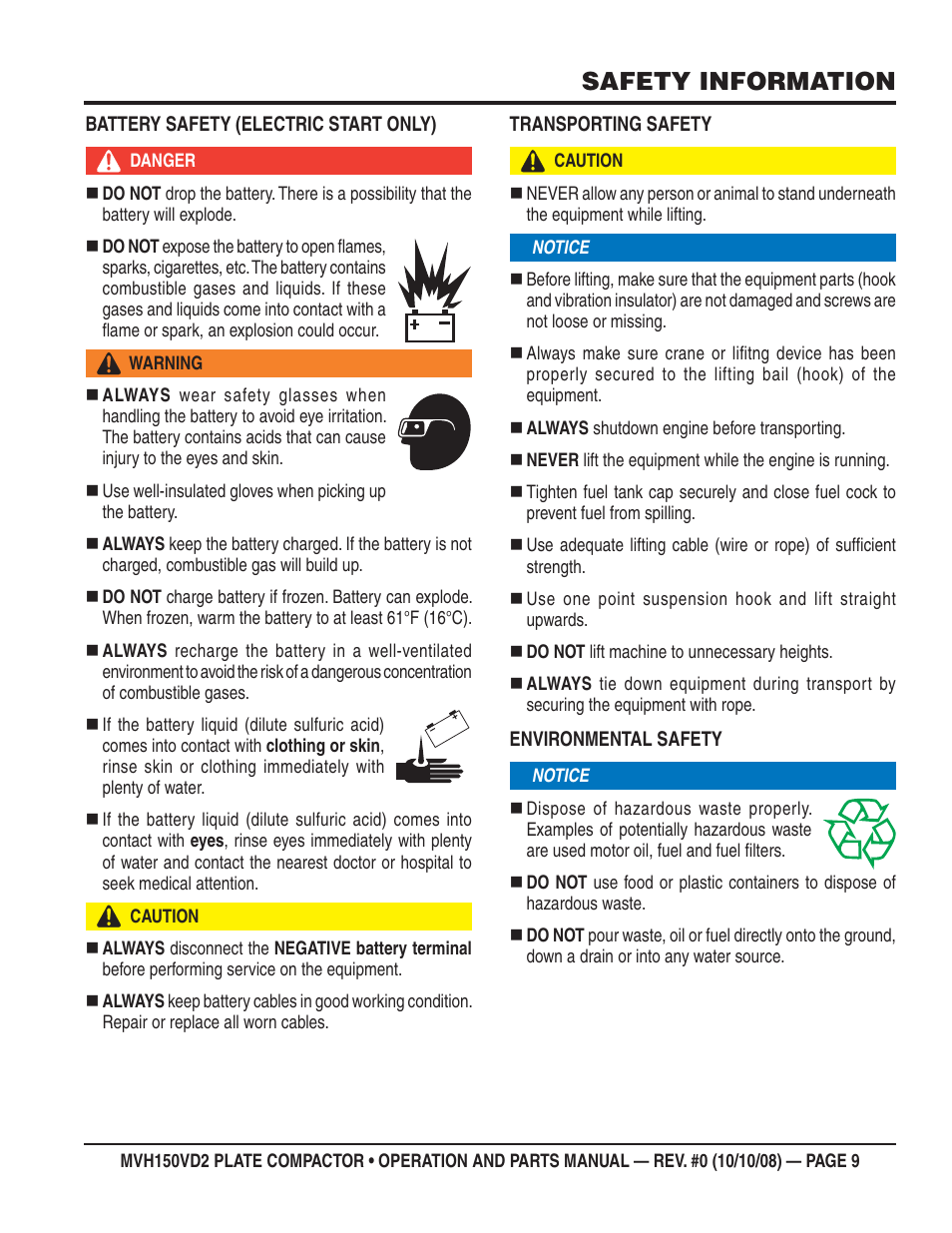 Safety information | Multiquip MVH150VD2 User Manual | Page 9 / 64