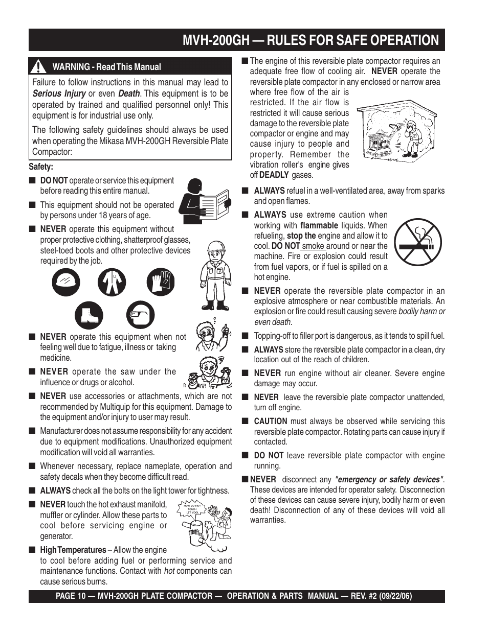Mvh-200gh — rules for safe operation | Multiquip MVH200GH User Manual | Page 10 / 82