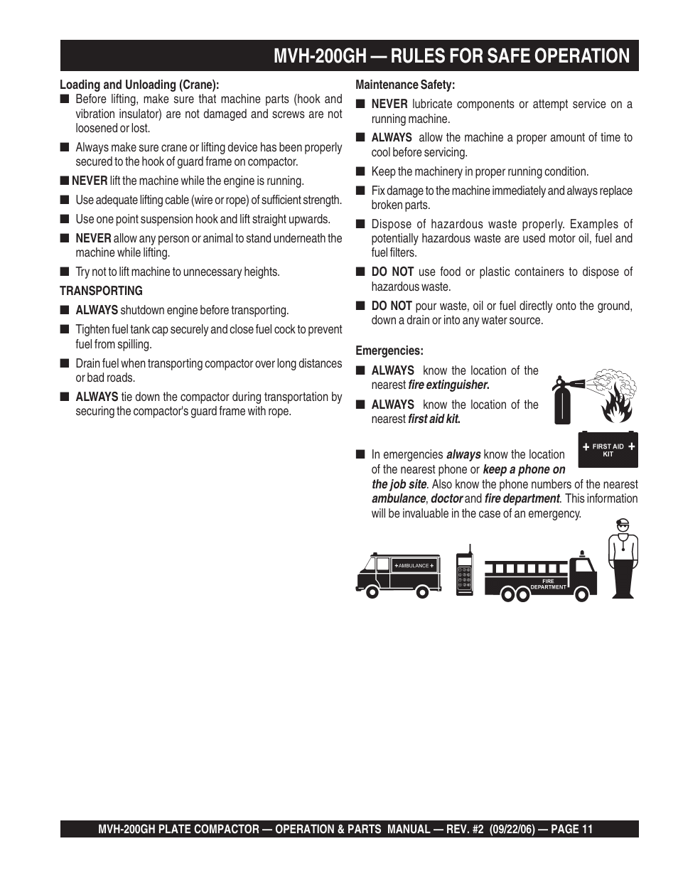 Mvh-200gh — rules for safe operation | Multiquip MVH200GH User Manual | Page 11 / 82