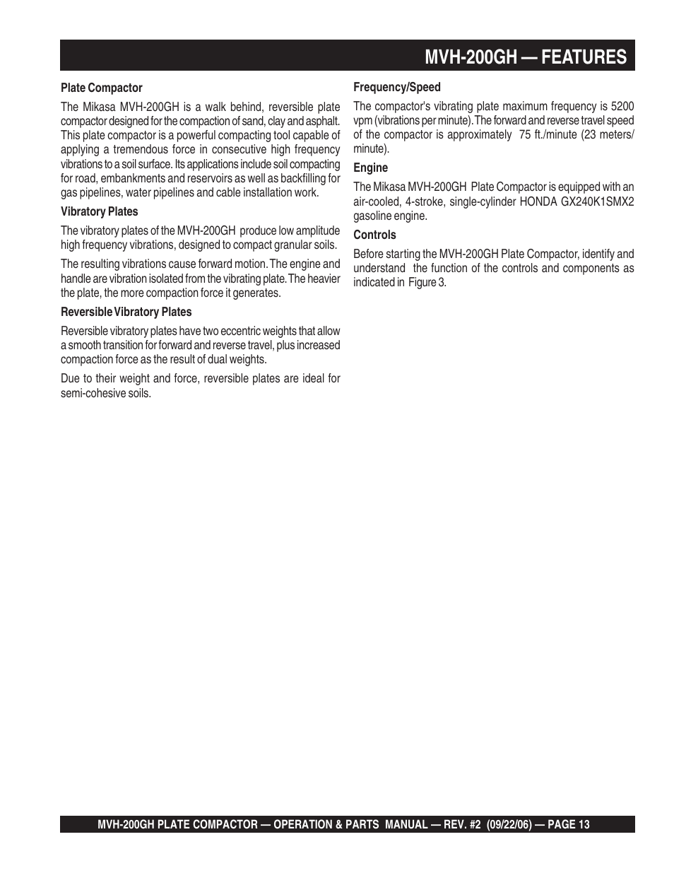 Mvh-200gh — features | Multiquip MVH200GH User Manual | Page 13 / 82