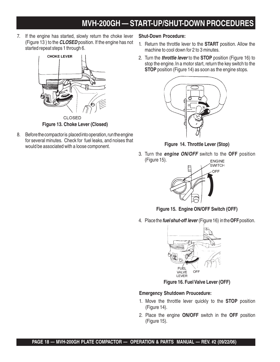 Mvh-200gh — start-up/shut-down procedures | Multiquip MVH200GH User Manual | Page 18 / 82