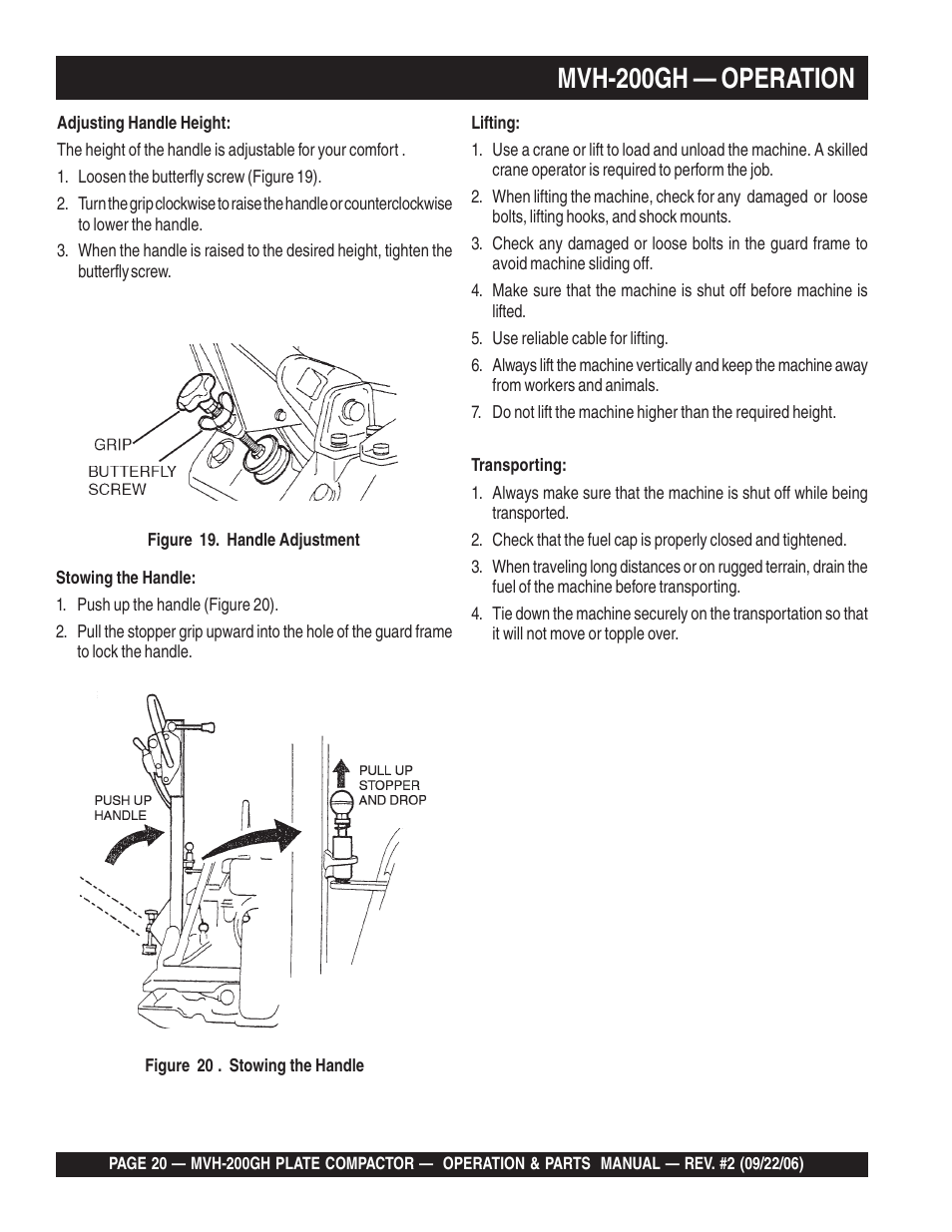 Mvh-200gh — operation | Multiquip MVH200GH User Manual | Page 20 / 82