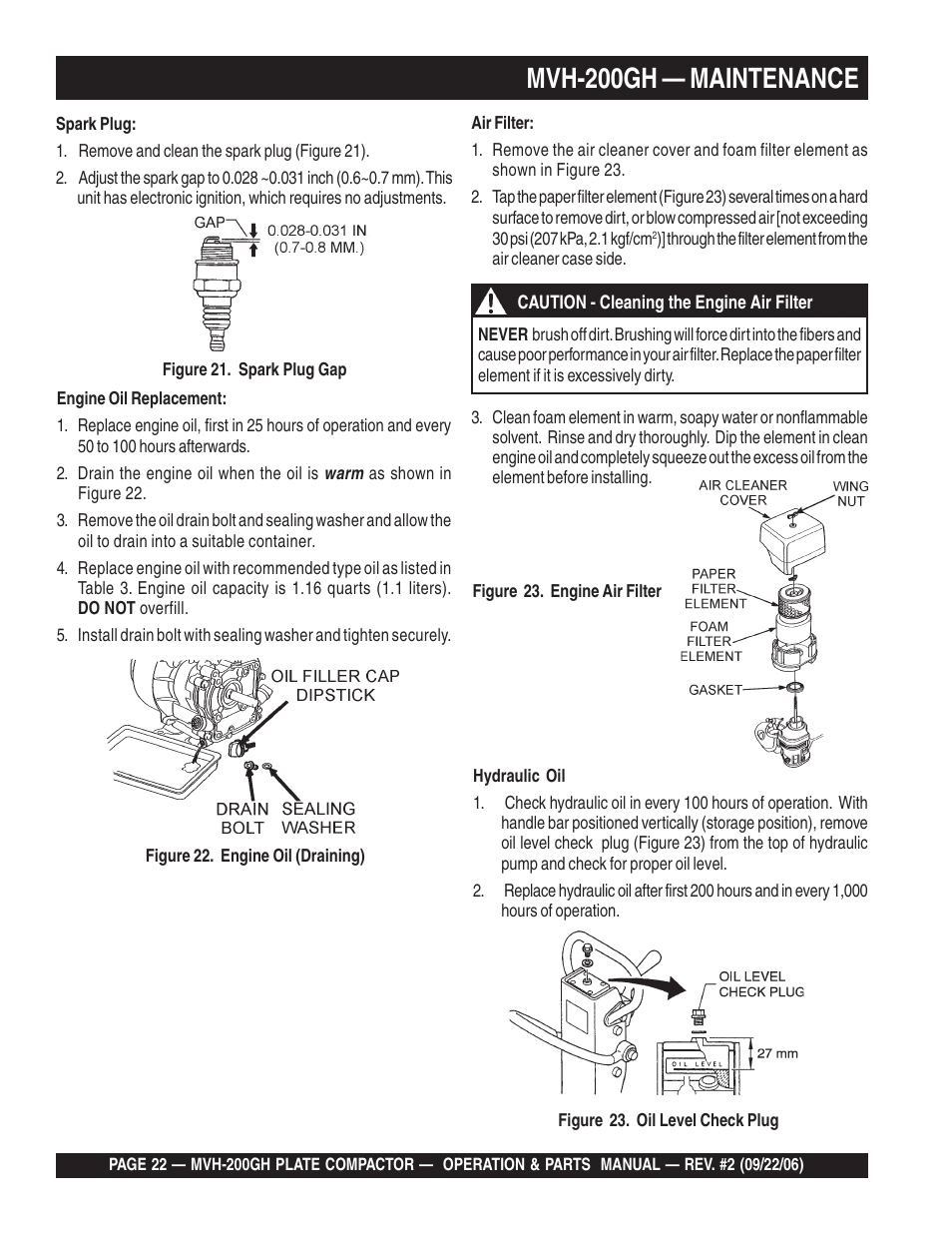 Mvh-200gh — maintenance | Multiquip MVH200GH User Manual | Page 22 / 82