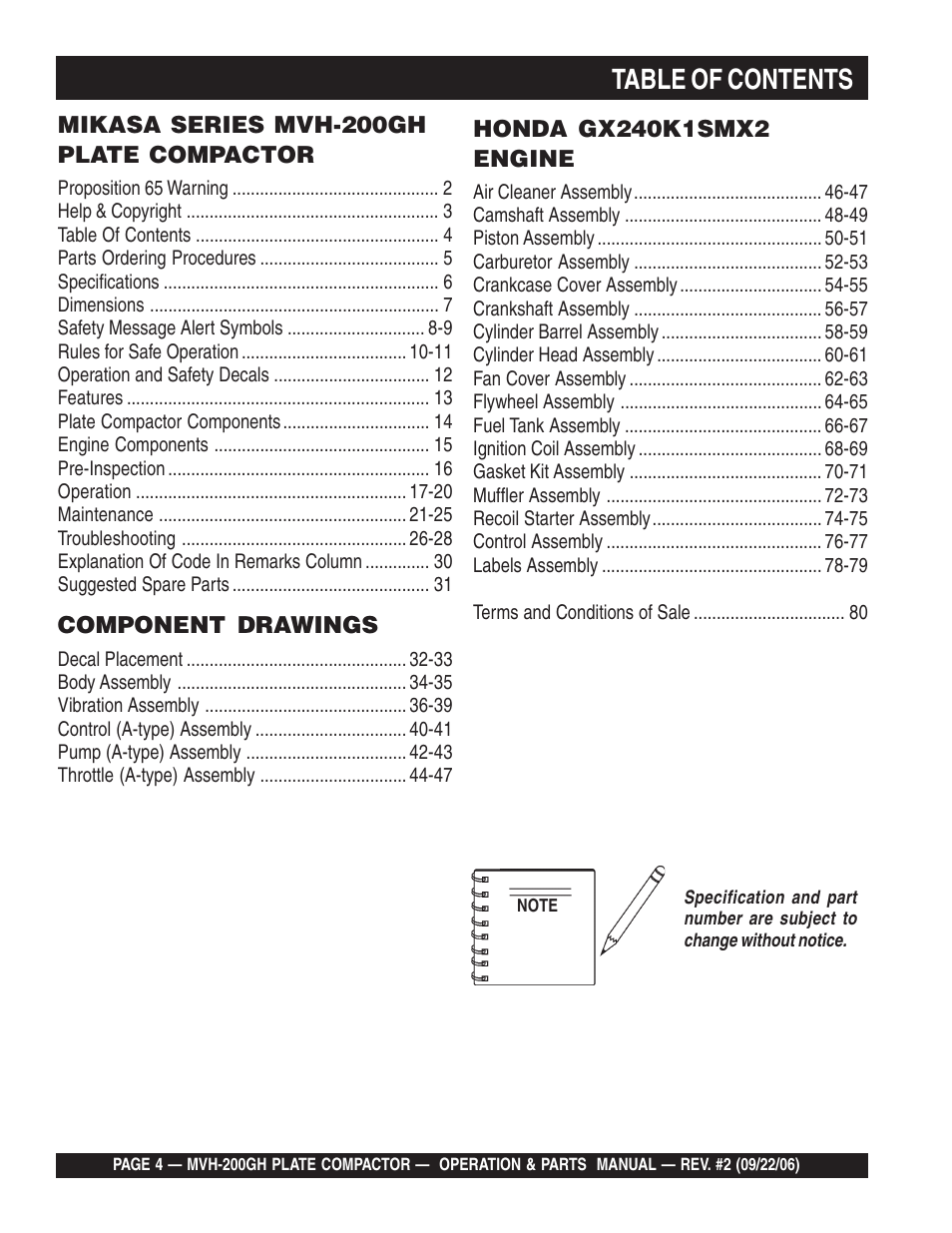 Multiquip MVH200GH User Manual | Page 4 / 82