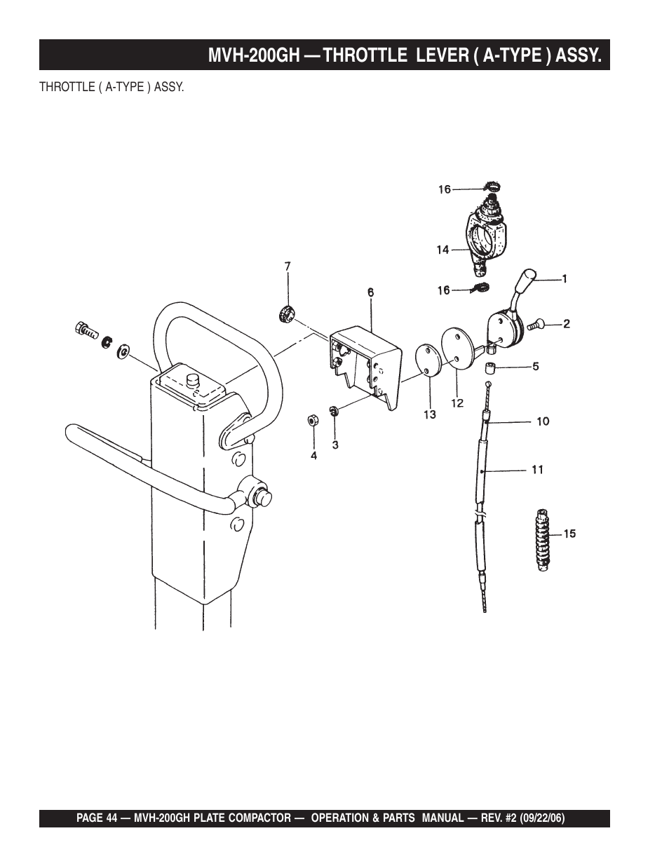 Mvh-200gh — throttle lever ( a-type ) assy | Multiquip MVH200GH User Manual | Page 44 / 82